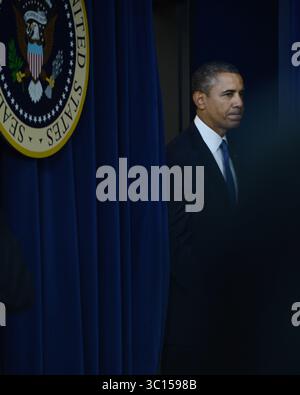 16 settembre 2013 - Washington, Distretto di Columbia, Stati Uniti - 16/9/13- la Casa Bianca - Washington DC. Il presidente Barack Obama risponde alle sparatorie al Navy Yard a Washington DC questa mattina. (Immagine di credito: Christy Bowe/ZUMA Wire) Foto Stock