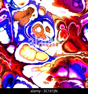 Texture di vernice in marmo liquido astratto in grassetto rosso, blu, giallo per il design artistico e psichedelico Foto Stock
