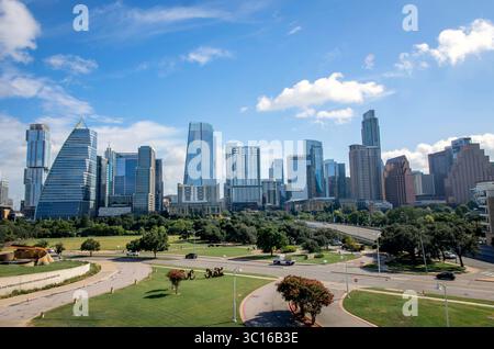 Vista dello skyline del centro di Austin Foto Stock
