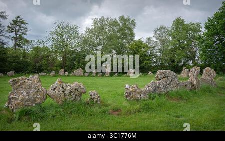 Le «Rollright Stones», pesantemente intemperie, circa 2500 a.C., Rollright Road, Little Rollright, Chipping Norton, Oxfordshire, Inghilterra Foto Stock