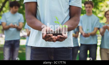 Afro-americano mani pianta nel suolo Foto Stock