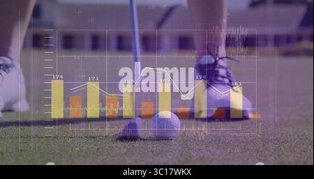 Allinea il golfista allineando la palla sul tee sul green, con grafici a barre e linee Foto Stock