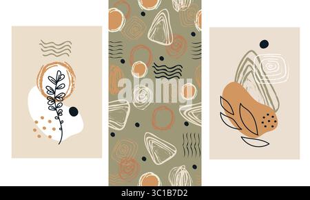 Poster verticali astratti boho e vettore del set di pattern senza giunture Illustrazione Vettoriale