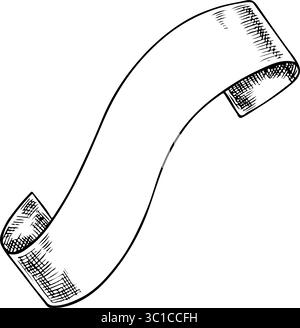 Nastro adesivo per un'iscrizione. Un'illustrazione grafica vettoriale in bianco e nero, disegnata a mano su uno sfondo bianco. Un elemento di design per etichette e menu Illustrazione Vettoriale
