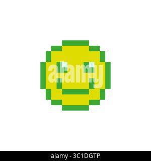 Faccia sorridente pixel. Icona emozione felice. Simbolo di espressione gioiosa. Vector con il sorriso verde. Illustrazione Vettoriale