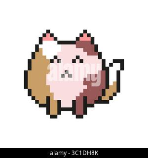 Carattere pixel Cat. Figura di un animale felino. Simpatica illustrazione di un animale domestico. Orange Kitty Vector. Illustrazione Vettoriale