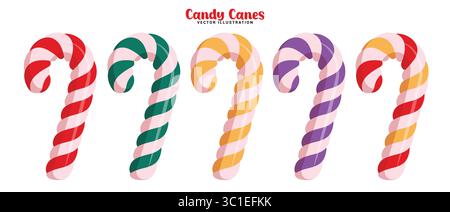 Set di clipart con motivo a turbolenza a canne di caramelle. Colorato motivo a spirale della collezione Candy Candy Candy Clamp art per dolci e deliziosi elementi decorativi natalizi Illustrazione Vettoriale