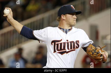 3 marzo 2016 - Fort Myers, Florida, Stati Uniti - lanciatore dei Minnesota Twins Tyler Duffey nel primo inning. - 3 marzo 2016, Fort Myers, Florida, Hammond Stadium, allenamento primaverile dei Minnesota Twins, MLB, baseball, Minnesota Twins vs. Boston Red Sox (immagine di credito: Carlos Gonzalez/Minneapolis Star Tribune/TNS via ZUMA Wire) Foto Stock
