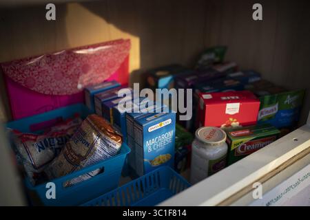 3 gennaio 2019 - St. Paul, Minnesota, U.S.A - alcuni dei prodotti del Little Free Pantry Jamie Hendricks sono stati riforniti nel suo cortile di fronte. ....Nel North End di St. Paul Jamie Hendricks ha iniziato una "piccola dispensa gratuita", come l'onnipresente "piccola biblioteca gratuita", ma per cibo e beni domestici come dentifricio e pannolini. E' uno sforzo informale di quartiere, rifornito dagli Hendricks e da chiunque voglia contribuire, con la gente benvenuta a prendere quello di cui ha bisogno. È stata fotografata giovedì pomeriggio, 3 gennaio 2019 a St. Paul. (Immagine di credito: Jeff Wheeler/Minneapolis Star Tribu Foto Stock