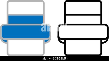 Set di icone della stampante - vettore simbolo di stampa blu e grigio, bianco e nero Illustrazione Vettoriale