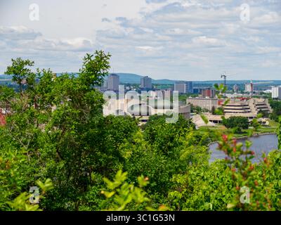 Vista del Museo canadese di storia di Gatineau, Québec, Canada e del fiume Ottawa. Foto Stock