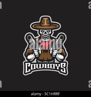 Design vettoriale del logo della mascotte cowboy con un moderno stile di illustrazione per la stampa di badge, emblemi e t shirt. Illustrazione del teschio del cowboy. Illustrazione Vettoriale