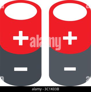 Coppia di icone di alimentazione della batteria rosse e grigie Illustrazione Vettoriale