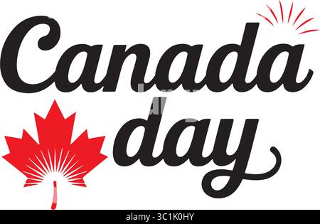 Canada Day script Typography with Stysed Maple Leaf Illustrazione Vettoriale