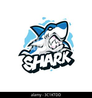 Design con logo SHARK mascotte e design moderno per la stampa di badge, emblemi e t shirt. Illustrazione di squalo arrabbiato. Illustrazione Vettoriale