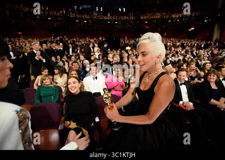 24 febbraio 2019 - Hollywood, California, Stati Uniti - dopo aver vinto l'Oscar per la musica scritta per il cinema (canzone originale), Lady Gaga durante gli Oscar o gli Oscar al Dolby Theatre di Hollywood. (Immagine di credito: © AMPAS/ZUMA Wire/ZUMAPRESS.com) Foto Stock