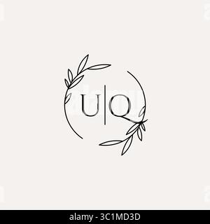 Logo Letter UQ per matrimoni monogramma con struttura a foglia circolare semplice e grafica vettoriale Illustrazione Vettoriale