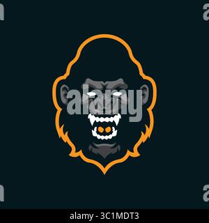 Design con logo Gorilla mascotte con design moderno per la stampa di badge, emblemi e t shirt. Illustrazione della testa di gorilla. Illustrazione Vettoriale