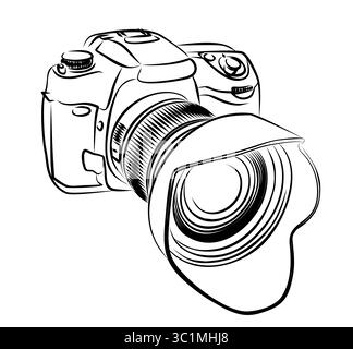 Schizzo di una fotocamera SLR. Illustrazione Vettoriale