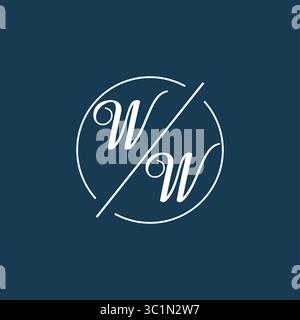 Lettera iniziale monogramma del logo WW con grafica vettoriale vettoriale stile linea circolare Illustrazione Vettoriale