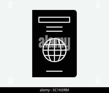 Passport Book Travel Globe Wire Frame Travelling Holiday Business Trip Booklet documento Visa icona bianco e nero segno simbolo illustrazione vettore grafica Illustrazione Vettoriale
