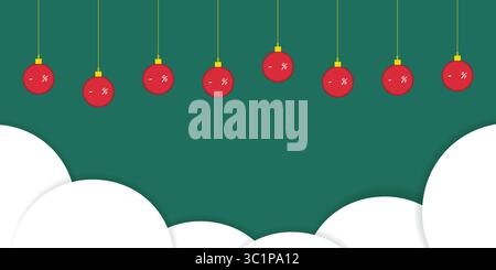 Palle dell'albero di Natale con segno percentuale, posto testo e spazio Copia cornice superiore e inferiore Snowdrift. Illustrazione vettoriale isolata formato banner Natale e Capodanno Promo materiali Design Illustrazione Vettoriale