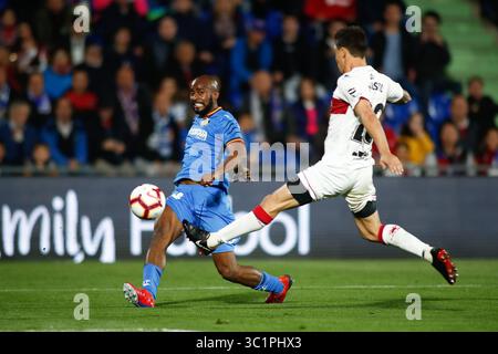 9 marzo 2019 - Getafe, MADRID, SPAGNA - Foulquier di Getafe durante il campionato spagnolo, la Liga, partita di calcio giocata tra Getafe CF e SD Huesca allo stadio Butarque di Getafe, Madrid, Spagna, il 9 marzo 2019. (Immagine di credito: © AFP7 via cavo ZUMA) Foto Stock