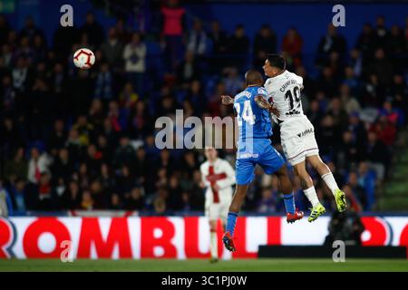 9 marzo 2019 - Getafe, MADRID, SPAGNA - Chimi Avila di Huesca Fouquier di Getafe durante il campionato spagnolo, la Liga, partita di calcio giocata tra Getafe CF e SD Huesca allo stadio Butarque di Getafe, Madrid, Spagna, il 9 marzo 2019. (Immagine di credito: © AFP7 via cavo ZUMA) Foto Stock