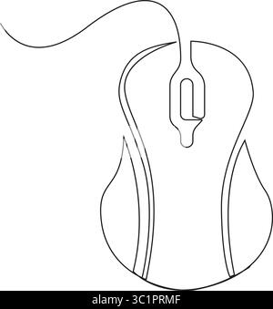 Illustrazione vettoriale del mouse su una linea continua, icona lineare traccia nera del mouse, mouse su un'unica linea continua. Illustrazione Vettoriale
