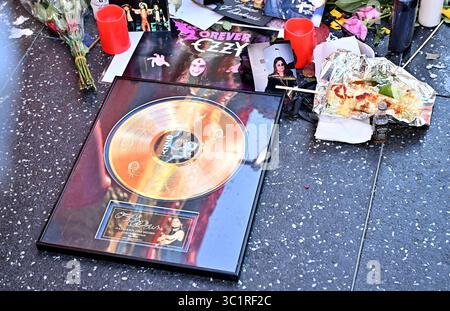 Hollywood, Stati Uniti. 22 luglio 2025. Fiori commemorativi sulla Hollywood Walk of Fame Star di Ozzy Ozbourne il 22 luglio 2025 a Hollywood, CA. © Starbuck/ credito: AFF/Alamy Live News Foto Stock