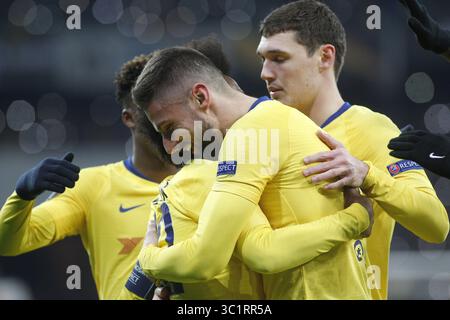 14 marzo 2019 - Kiev, Ucraina - i giocatori del Chelsea festeggiano dopo che Olivier Giroud (C) segna gol durante la seconda partita di calcio play-off di Europa League tra FC Dynamo Kyiv e FC Chelsea, allo stadio Olimpiyskyi.. Punteggio finale: Dynamo Kyiv 0 - 5 Chelsea (immagine di credito: © Vadim Kot/SOPA Images via ZUMA Wire) Foto Stock