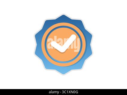 Icona del badge verificato – selezionare segno di approvazione simbolo vettore blu/arancione Illustrazione Vettoriale