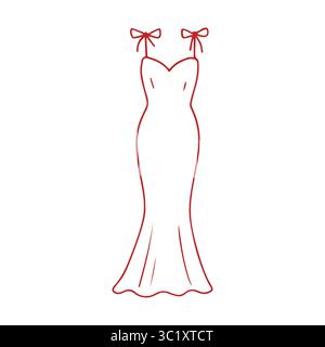 Icona abito da sposa di colore rosso. Illustrazione di un abito da sposa lungo in stile doodle. Illustrazione vettoriale Illustrazione Vettoriale