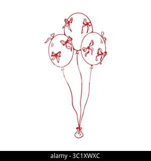 Un sacco di tre palloncini in stile romantico. Bollature con archi. Illustrazione vettoriale di palloncini per matrimoni, compleanni e altre festività. Illustrazione semplice nello stile dello schizzo Illustrazione Vettoriale