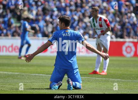 30 marzo 2019 - Getafe, Madrid, Spagna - Mata di Getafe lamentarsi durante il campionato spagnolo la Liga, partita di calcio tra Getafe e Leganes, 30 marzo, Coliseum Alfonso Perez, a Getafe, Madrid, Spagna. (Immagine di credito: © AFP7 via cavo ZUMA) Foto Stock