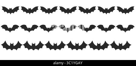 Bordo perfetto dei pistrelli con tema Halloween. Silhouette nere in stile garland decorativo. Ornamento vettoriale per motivi di festa spettrali e festività. Illustrazione vettoriale Illustrazione Vettoriale