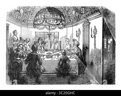 Illustrazione della celebrazione della Festa dei Tabernacoli da parte di ebrei tedeschi dell'Antico XIX secolo la Sacra Bibbia contenente il Vecchio e il nuovo te Foto Stock