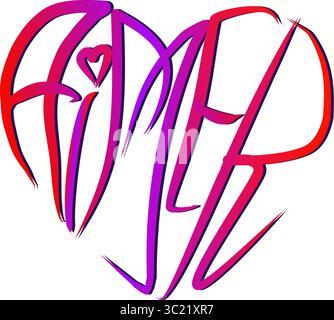 La parola "Aimer" (amore) scritta a forma di cuore Illustrazione Vettoriale