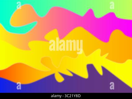 Grafica astratta con forme ondulate e organiche in una sfumatura di colore vivace. L'immagine passa facilmente dal turchese, al rosa e al giallo all'arancione Illustrazione Vettoriale