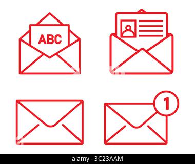 Icona posta in nero. Simboli di consegna della posta. Lettera nella busta. Set di cartelli e-mail in appartamento. Invio della raccolta di icone del messaggio. Icone nere piene. Illustrazione Vettoriale