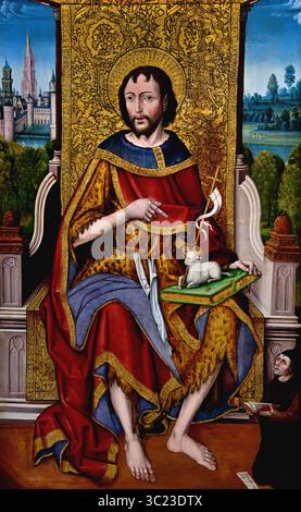 Giovanni Battista con il donatore Ivan de la pena 1451 - circa 1500 XV secolo di Alvaro Sanchez Groeningemuseum, museo municipale, Bruges, Belgio, fiammingo, ( Alvaro Sanchez era un artista che lavorò a Valladolid, Spagna, nella seconda metà del XV secolo. Appartiene alla cosiddetta scuola ispano-fiamminga, il che significa che è stato fortemente influenzato dai primitivi fiamminghi.) Foto Stock