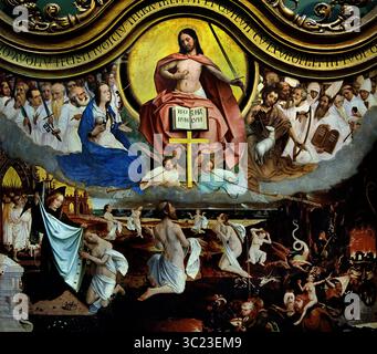 Sentenza universale 1525 XVI secolo di Jan Provoost 1470-1529 Groeningemuseum, museo municipale, Bruges, Belgio, fiammingo, ( la Bibbia fa riferimento al giorno del giudizio come il tempo in cui saremo tutti giudicati da Cristo per il nostro comportamento sulla terra. Scopri il significato e le citazioni delle Scritture sul giorno del giudizio mentre esploriamo il contesto biblico del nostro giudizio finale. ) Foto Stock