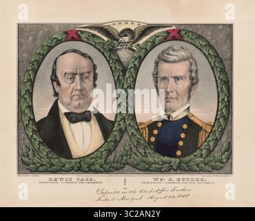 19 novembre 2015 - USA - campagna elettorale per candidati democratici alle elezioni presidenziali statunitensi del 1848, Lewis Cass e il candidato vicepresidente William O. Butler, litografia, Nathaniel Currier, 1848 (immagine di credito: © JT Vintage/Glasshouse via ZUMA Wire) Foto Stock