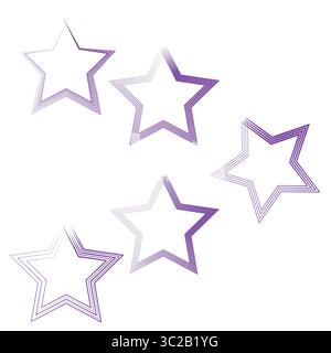 Cinque 5 stelle. Trama della linea viola. Simbolo di qualità della valutazione. Dettaglio traccia vettoriale. Illustrazione Vettoriale