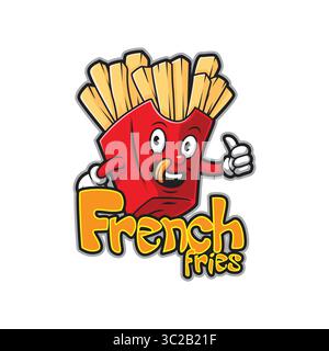 Design con logo mascotte francese e design moderno per la stampa di badge, stemmi e t shirt. Illustrazione delle patatine fritte. Illustrazione Vettoriale