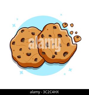 Biscotti con scaglie di cioccolato su un disegno piatto con illustrazione vettoriale Blue Circle Illustrazione Vettoriale