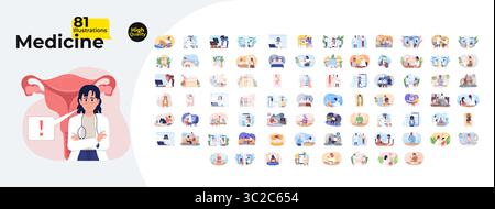 Salute delle donne e medicina generale cartone animato illustrazioni piatto mega bundle Illustrazione Vettoriale