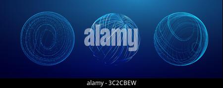 Sfondo AI Particle Globe con punti dati digitali ed effetto sfera di luce astratta. Modern 3D Vector Network for Scientific Research o Biotech Layo Illustrazione Vettoriale