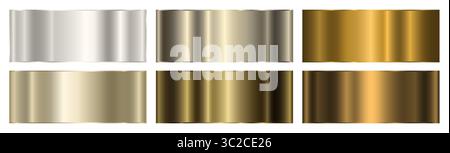 Un set di sfumature metalliche in oro e platino. Una collezione di sei tonalità d'oro. Illustrazione Vettoriale
