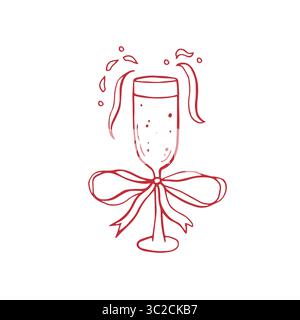 Vetro rosso vettoriale con fiocco rosso e ciliegia Illustrazione Vettoriale